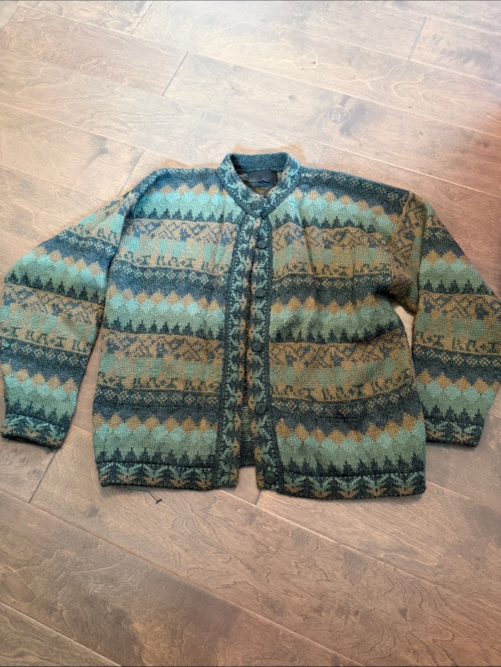 Womens Green Patterned Knit Cardigan Aplaca Sweater